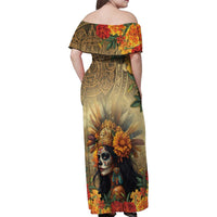 Dia de Los Muertos Mexico Family Matching Off Shoulder Maxi Dress and Hawaiian Shirt Aztec Goddess Mictecacihuatl LT7 - Wonder Print Shop