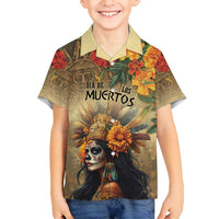 Dia de Los Muertos Mexico Family Matching Off Shoulder Maxi Dress and Hawaiian Shirt Aztec Goddess Mictecacihuatl LT7 - Wonder Print Shop