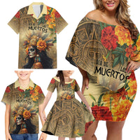 Dia de Los Muertos Mexico Family Matching Off Shoulder Short Dress and Hawaiian Shirt Aztec Goddess Mictecacihuatl LT7 - Wonder Print Shop