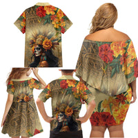 Dia de Los Muertos Mexico Family Matching Off Shoulder Short Dress and Hawaiian Shirt Aztec Goddess Mictecacihuatl LT7 - Wonder Print Shop