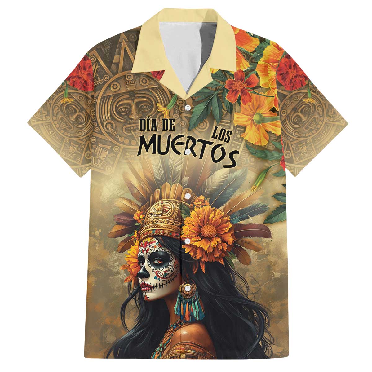 Dia de Los Muertos Mexico Family Matching Off Shoulder Short Dress and Hawaiian Shirt Aztec Goddess Mictecacihuatl LT7 - Wonder Print Shop