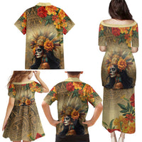 Dia de Los Muertos Mexico Family Matching Puletasi and Hawaiian Shirt Aztec Goddess Mictecacihuatl - Wonder Print Shop