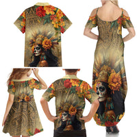 Dia de Los Muertos Mexico Family Matching Summer Maxi Dress and Hawaiian Shirt Aztec Goddess Mictecacihuatl - Wonder Print Shop