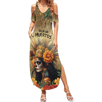 Dia de Los Muertos Mexico Family Matching Summer Maxi Dress and Hawaiian Shirt Aztec Goddess Mictecacihuatl - Wonder Print Shop