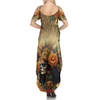Dia de Los Muertos Mexico Family Matching Summer Maxi Dress and Hawaiian Shirt Aztec Goddess Mictecacihuatl - Wonder Print Shop