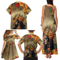 Dia de Los Muertos Mexico Family Matching Tank Maxi Dress and Hawaiian Shirt Aztec Goddess Mictecacihuatl - Wonder Print Shop