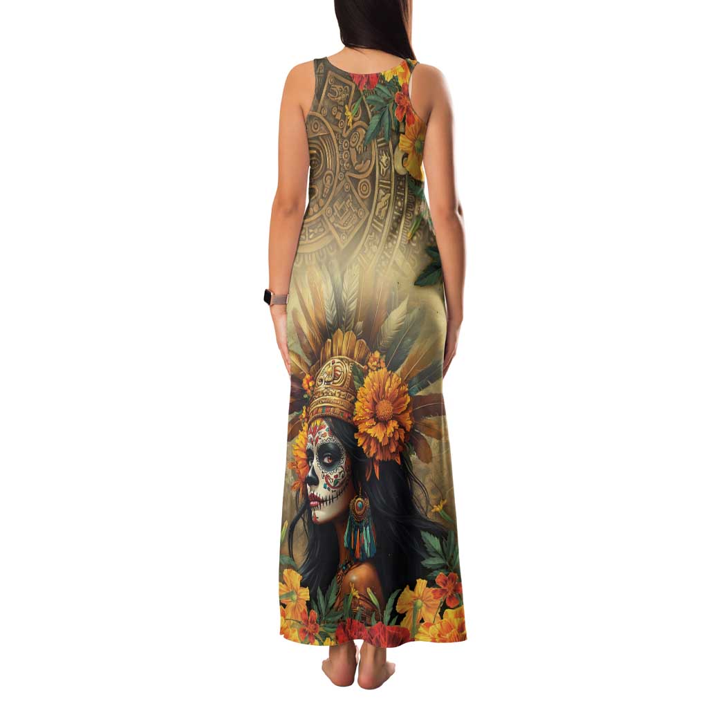 Dia de Los Muertos Mexico Family Matching Tank Maxi Dress and Hawaiian Shirt Aztec Goddess Mictecacihuatl - Wonder Print Shop
