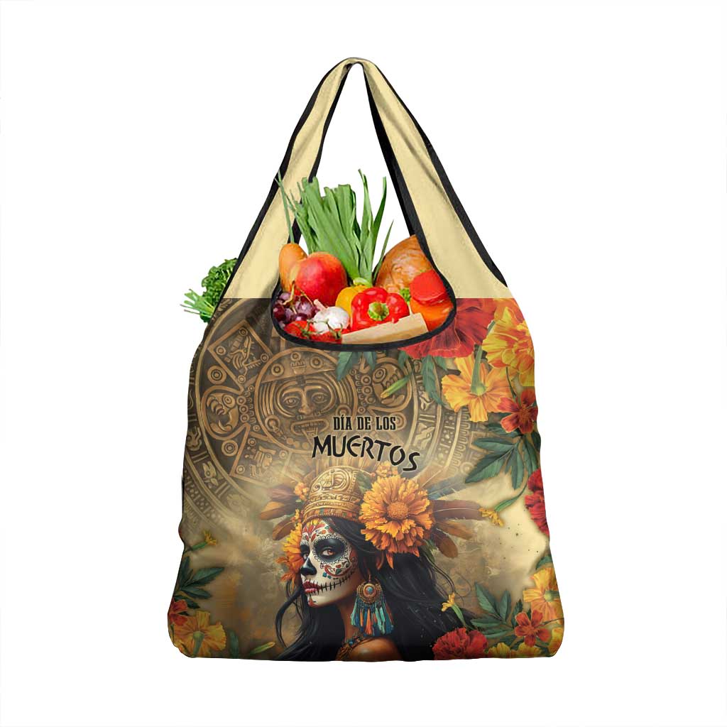 Dia de Los Muertos Mexico Grocery Bag Aztec Goddess Mictecacihuatl