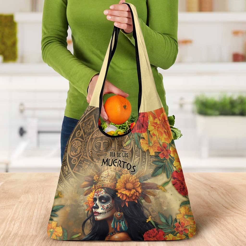 Dia de Los Muertos Mexico Grocery Bag Aztec Goddess Mictecacihuatl