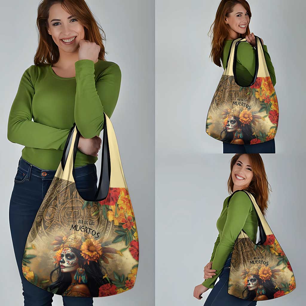Dia de Los Muertos Mexico Grocery Bag Aztec Goddess Mictecacihuatl