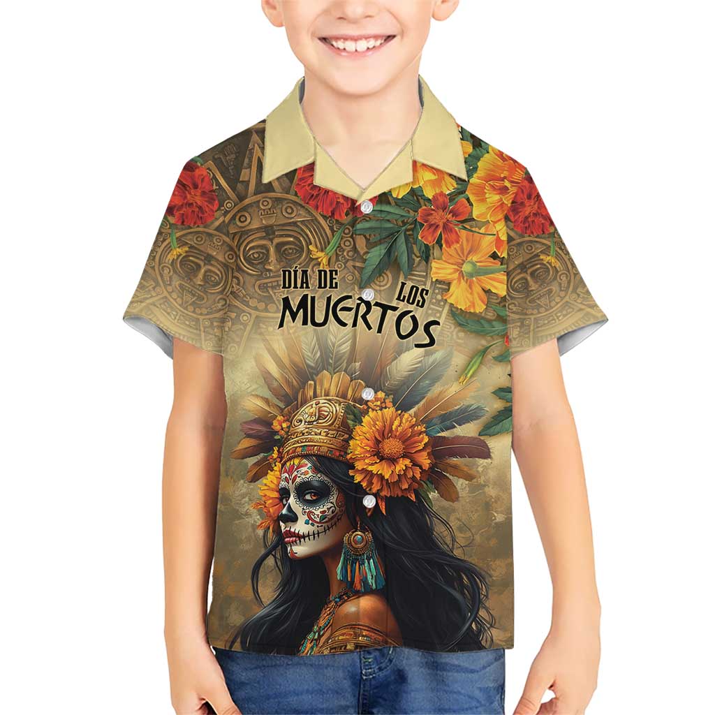 Dia de Los Muertos Mexico Kid Hawaiian Shirt Aztec Goddess Mictecacihuatl - Wonder Print Shop