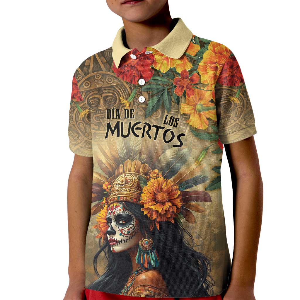 Dia de Los Muertos Mexico Kid Polo Shirt Aztec Goddess Mictecacihuatl - Wonder Print Shop