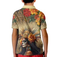 Dia de Los Muertos Mexico Kid Polo Shirt Aztec Goddess Mictecacihuatl - Wonder Print Shop