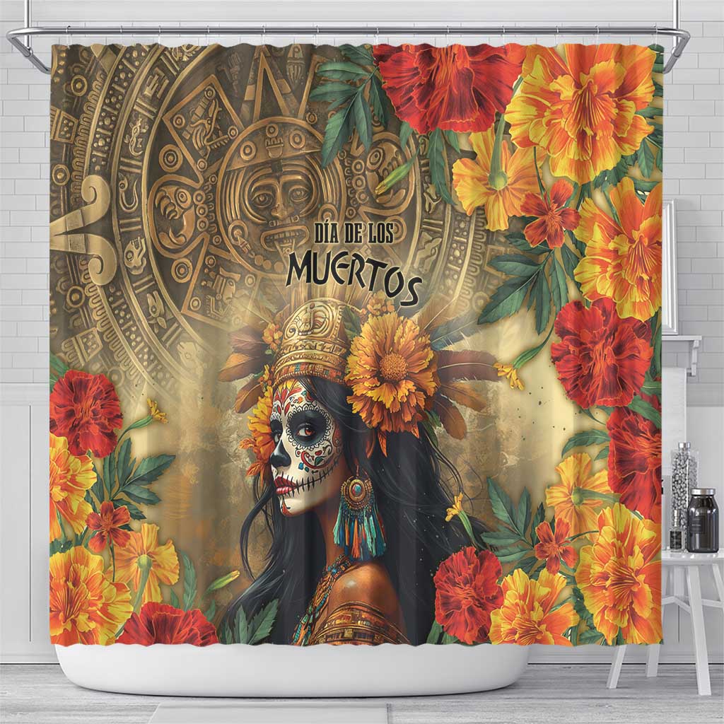 Dia de Los Muertos Mexico Shower Curtain Aztec Goddess Mictecacihuatl