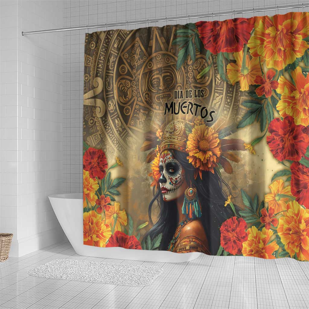 Dia de Los Muertos Mexico Shower Curtain Aztec Goddess Mictecacihuatl