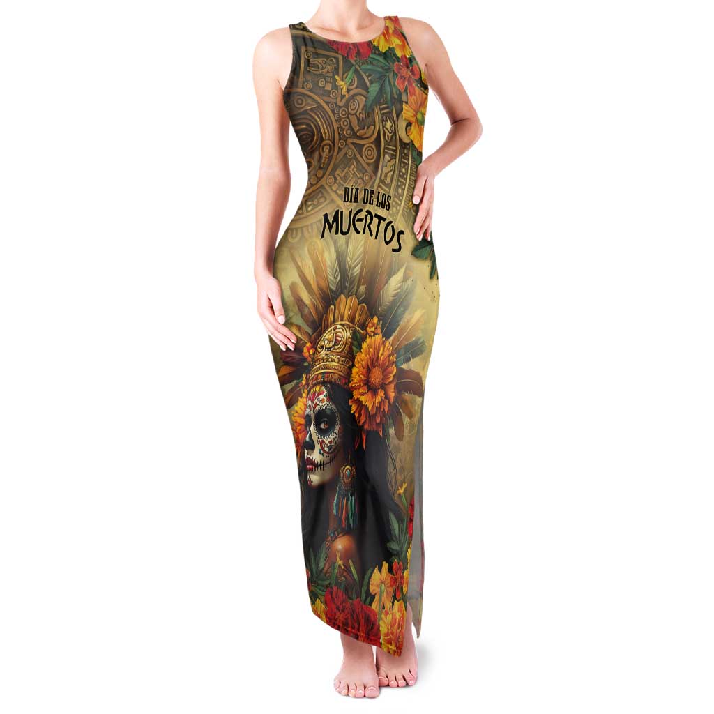 Dia de Los Muertos Mexico Tank Maxi Dress Aztec Goddess Mictecacihuatl - Wonder Print Shop