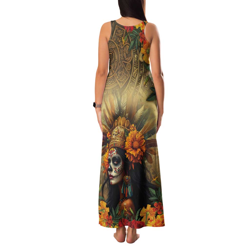Dia de Los Muertos Mexico Tank Maxi Dress Aztec Goddess Mictecacihuatl - Wonder Print Shop