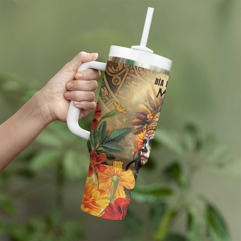 Dia de Los Muertos Mexico Tumbler With Handle Aztec Goddess Mictecacihuatl - Wonder Print Shop