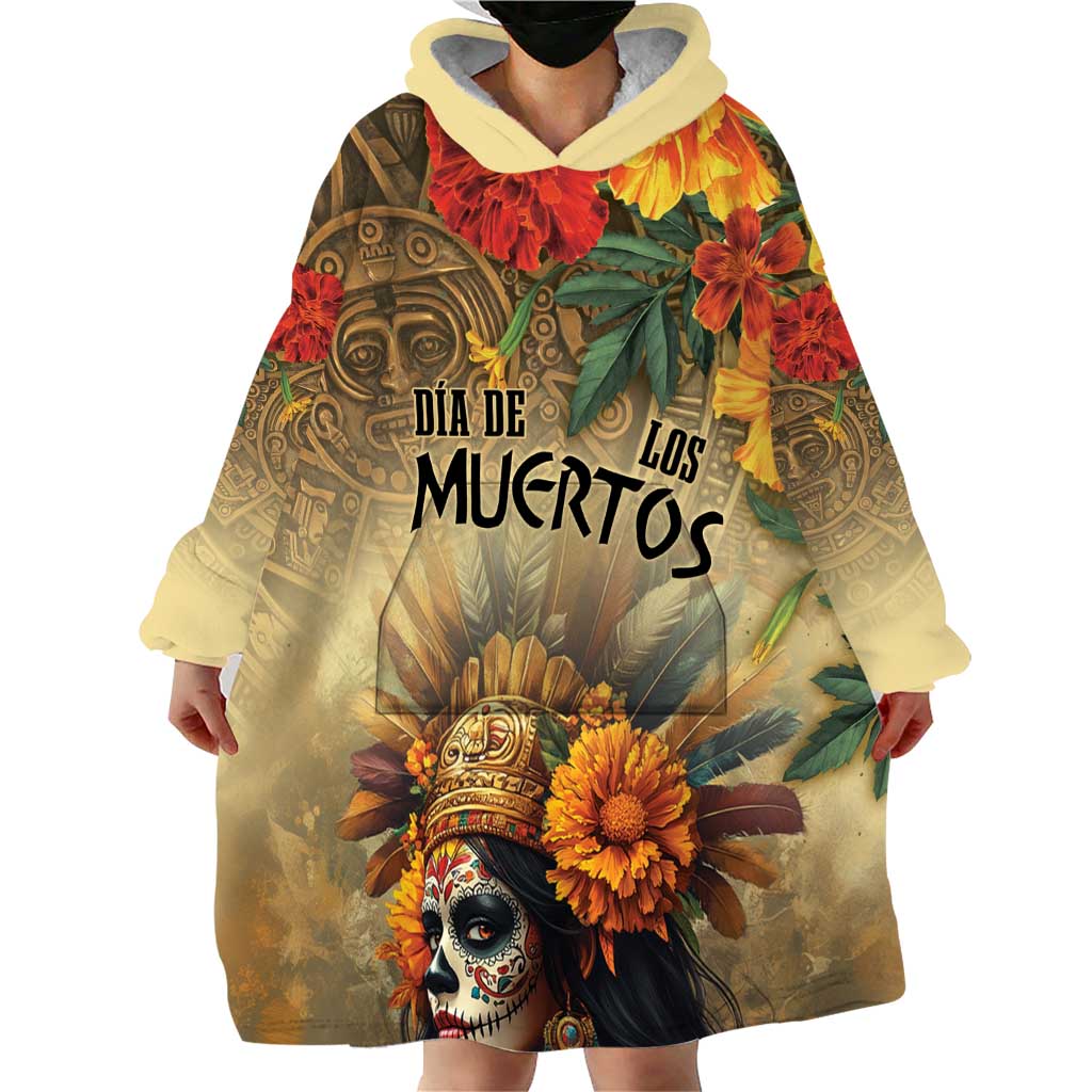 Dia de Los Muertos Mexico Wearable Blanket Hoodie Aztec Goddess Mictecacihuatl - Wonder Print Shop
