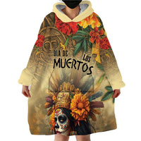 Dia de Los Muertos Mexico Wearable Blanket Hoodie Aztec Goddess Mictecacihuatl - Wonder Print Shop