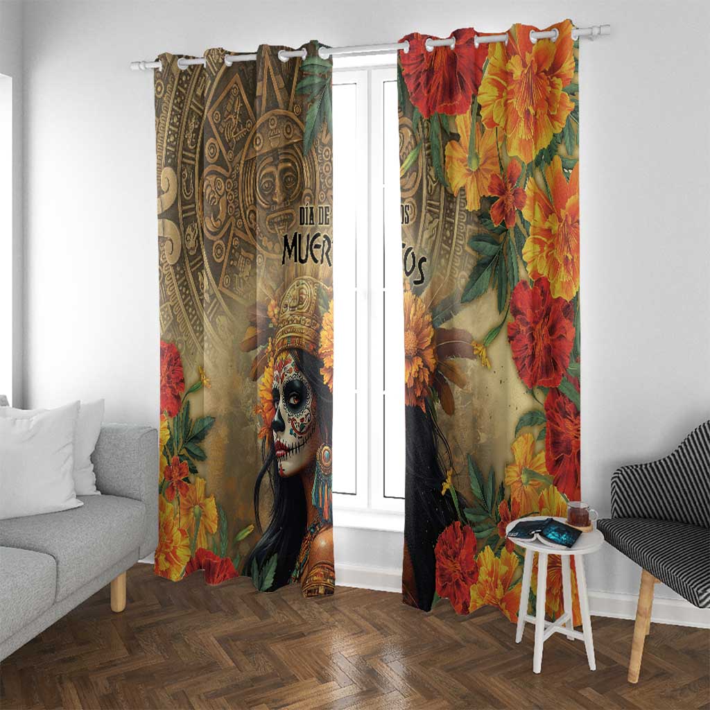 Dia de Los Muertos Mexico Window Curtain Aztec Goddess Mictecacihuatl - Wonder Print Shop