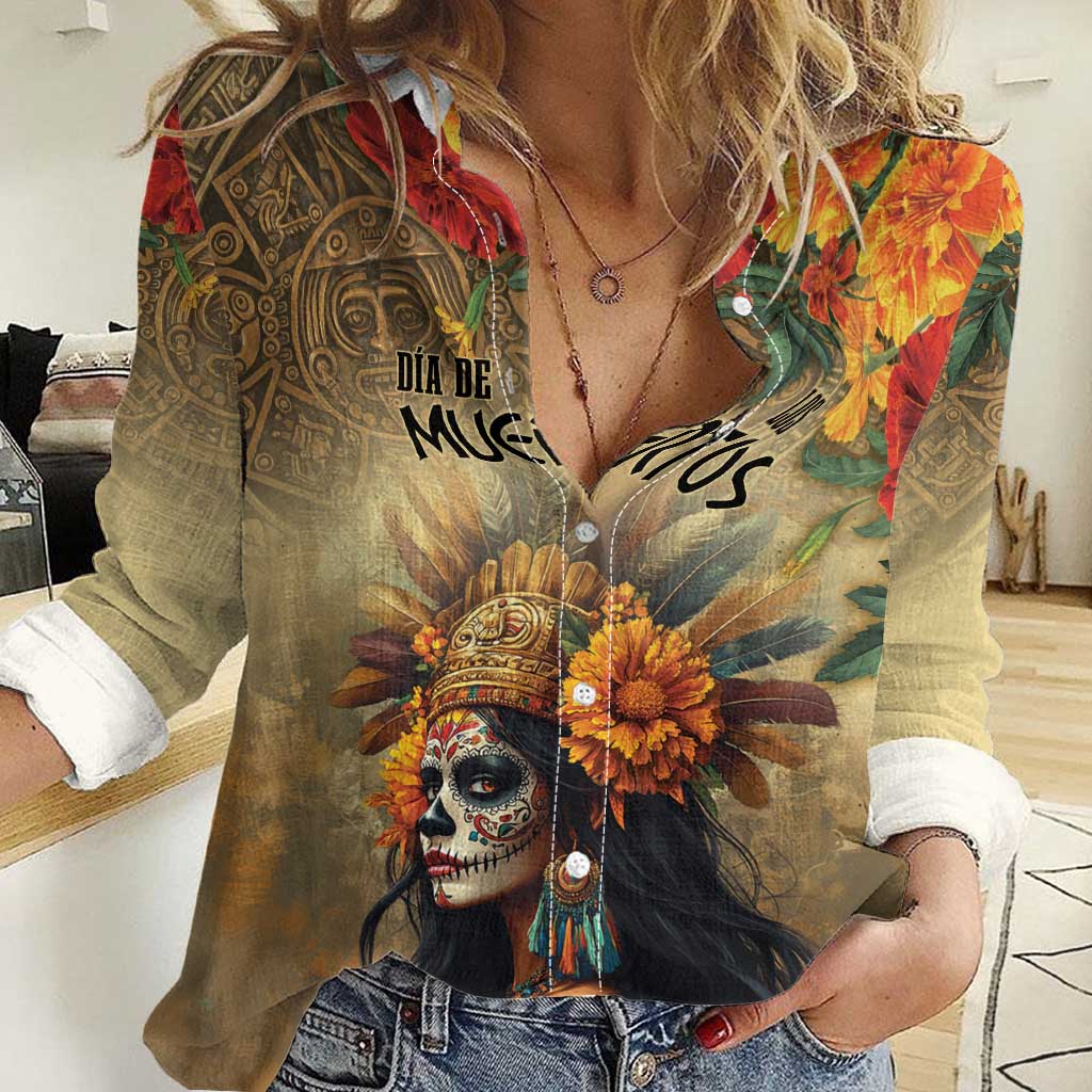 Dia de Los Muertos Mexico Women Casual Shirt Aztec Goddess Mictecacihuatl - Wonder Print Shop