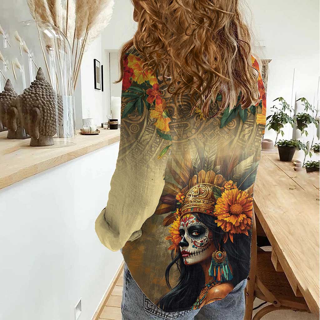 Dia de Los Muertos Mexico Women Casual Shirt Aztec Goddess Mictecacihuatl - Wonder Print Shop
