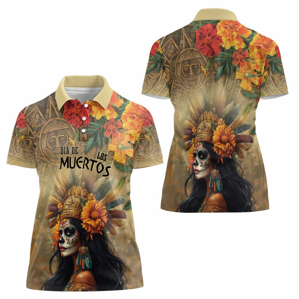 Dia de Los Muertos Mexico Women Polo Shirt Aztec Goddess Mictecacihuatl - Wonder Print Shop