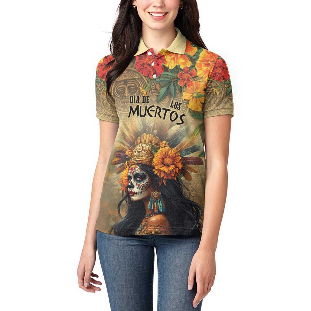 Dia de Los Muertos Mexico Women Polo Shirt Aztec Goddess Mictecacihuatl - Wonder Print Shop