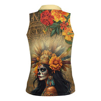 Dia de Los Muertos Mexico Women Sleeveless Polo Shirt Aztec Goddess Mictecacihuatl - Wonder Print Shop