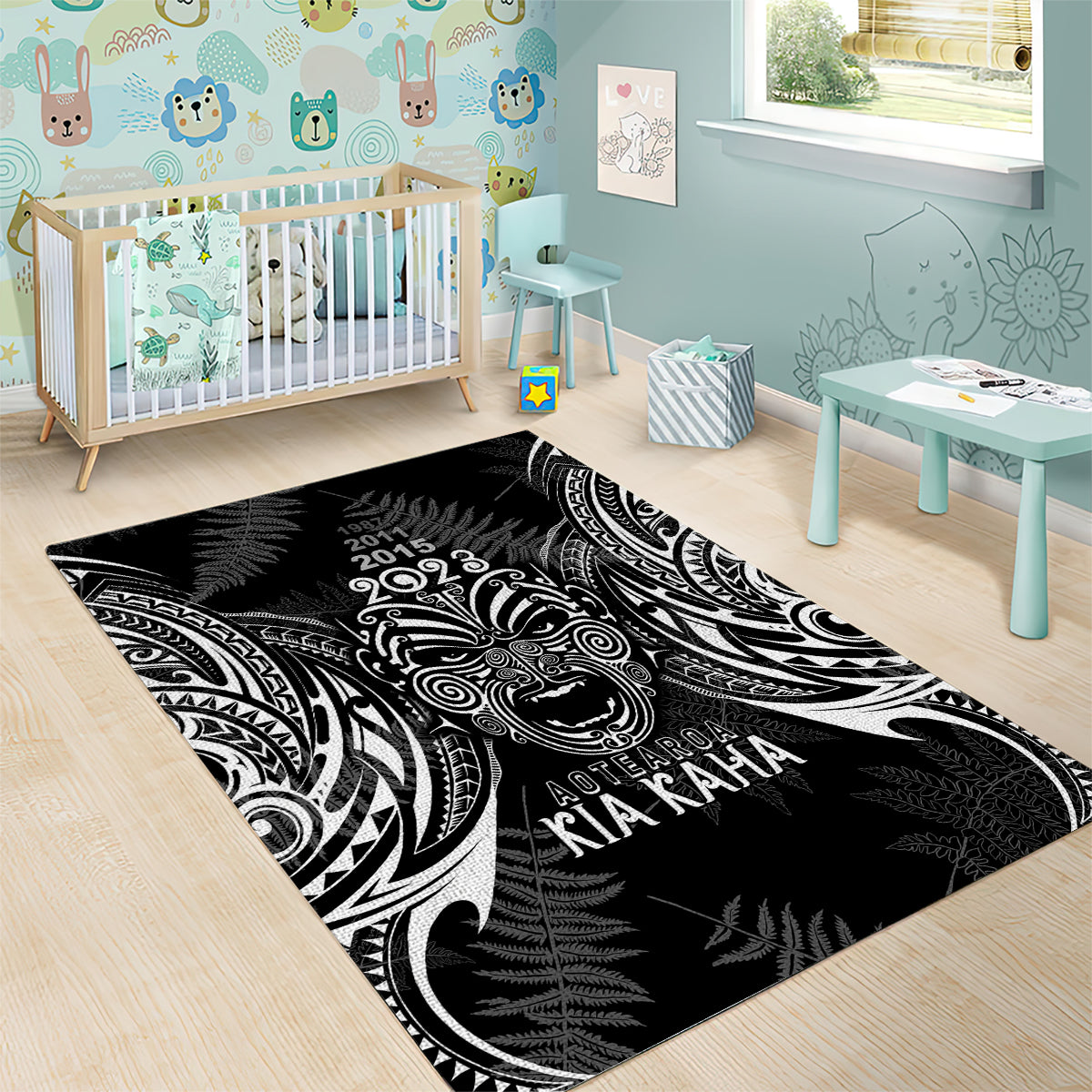 Custom New Zealand Rugby Area Rug 2023 World Cup Aotearoa Haka Face LT7 - Wonder Print Shop