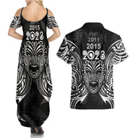 Custom New Zealand Rugby Couples Matching Summer Maxi Dress and Hawaiian Shirt 2023 World Cup Aotearoa Haka Face LT7 - Wonder Print Shop