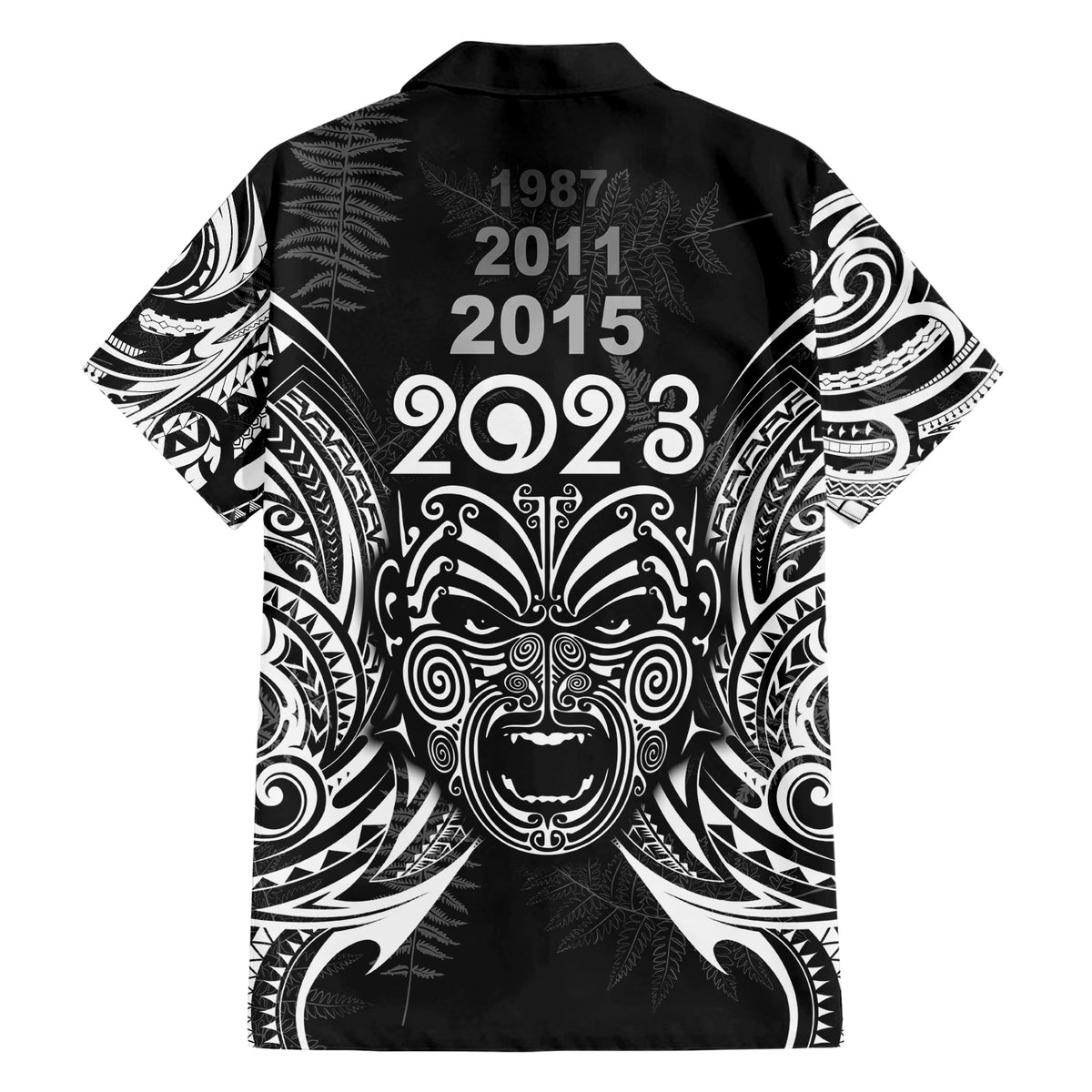 Custom New Zealand Rugby Family Matching Short Sleeve Bodycon Dress and Hawaiian Shirt 2023 World Cup Aotearoa Haka Face - Wonder Print Shop