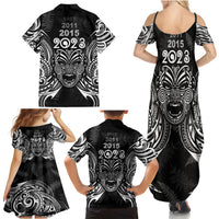 Custom New Zealand Rugby Family Matching Summer Maxi Dress and Hawaiian Shirt 2023 World Cup Aotearoa Haka Face - Wonder Print Shop