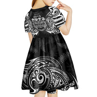 Custom New Zealand Rugby Kid Short Sleeve Dress 2023 World Cup Aotearoa Haka Face - Wonder Print Shop