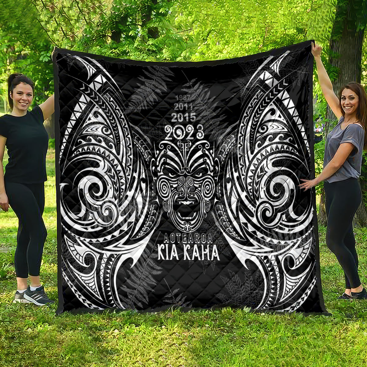Custom New Zealand Rugby Quilt 2023 World Cup Aotearoa Haka Face - Wonder Print Shop