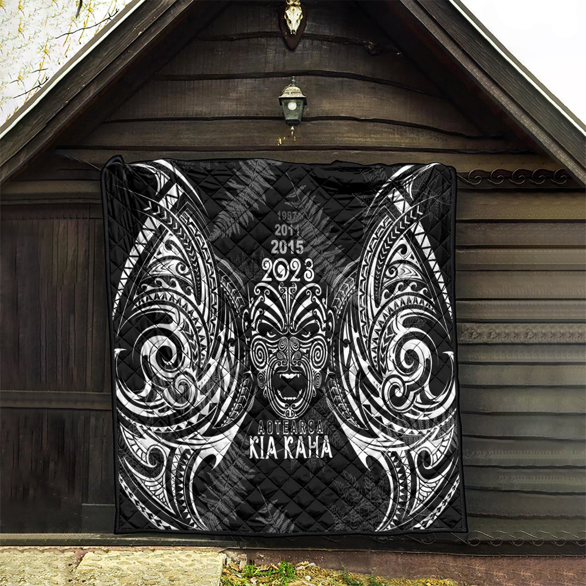 Custom New Zealand Rugby Quilt 2023 World Cup Aotearoa Haka Face - Wonder Print Shop