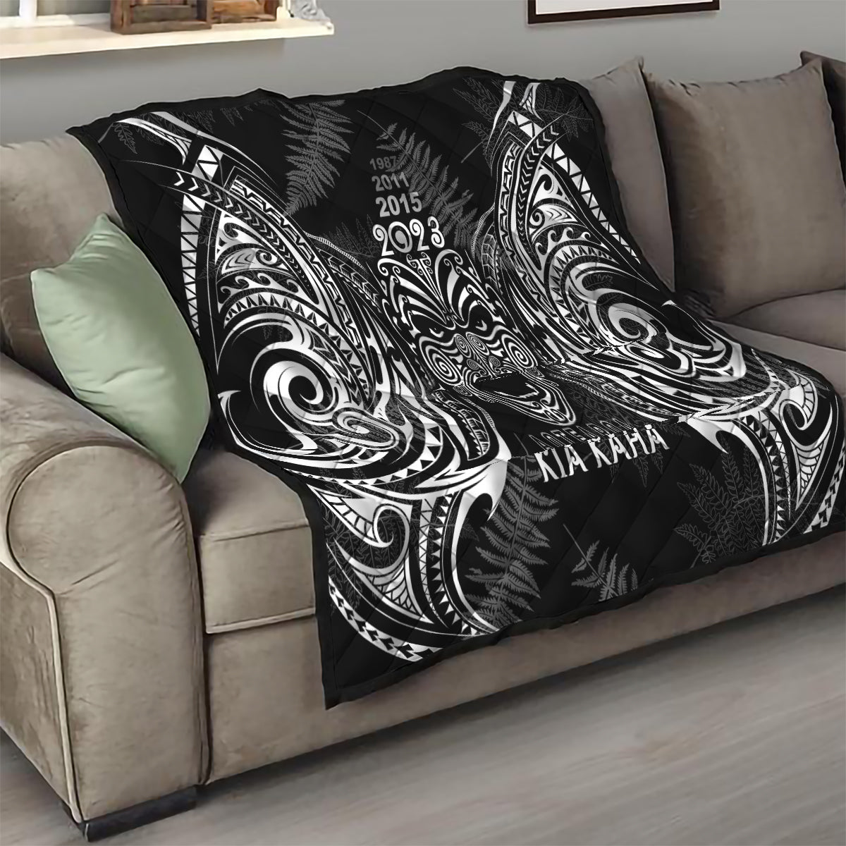 Custom New Zealand Rugby Quilt 2023 World Cup Aotearoa Haka Face - Wonder Print Shop