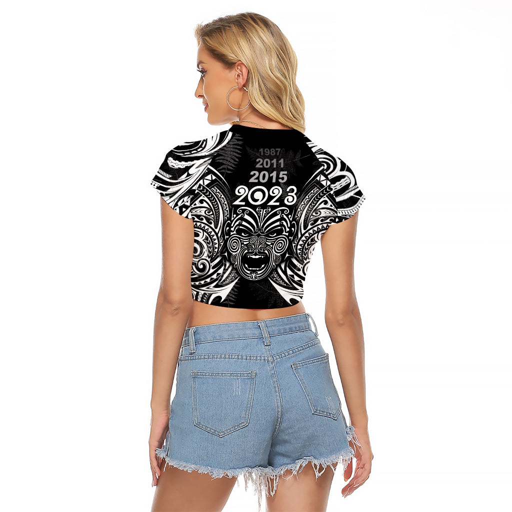 Custom New Zealand Rugby Raglan Cropped T Shirt 2023 World Cup Aotearoa Haka Face - Wonder Print Shop