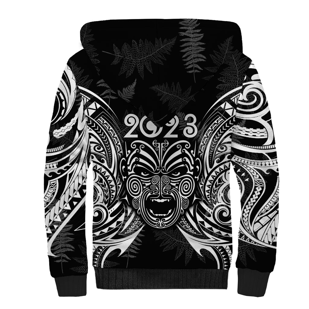Custom New Zealand Rugby Sherpa Hoodie 2023 World Cup Aotearoa Haka Face - Wonder Print Shop