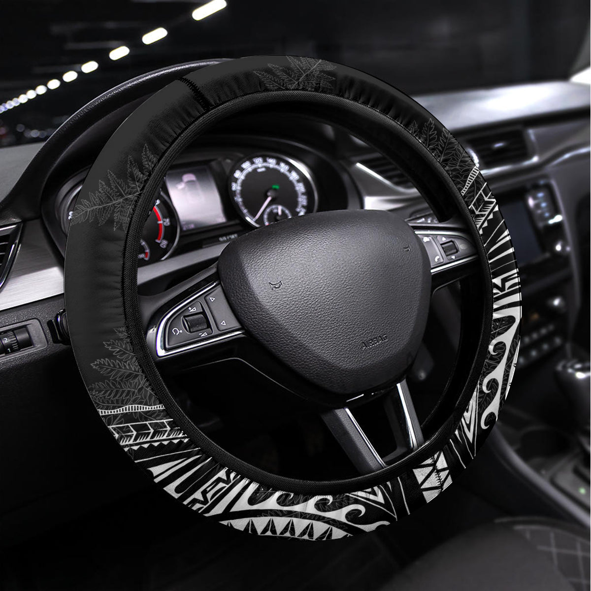 New Zealand Rugby Steering Wheel Cover 2023 World Cup Aotearoa Haka Face - Wonder Print Shop