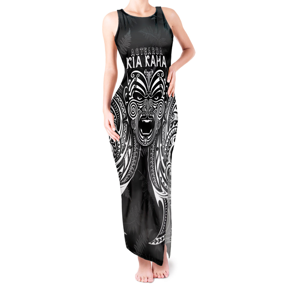 Custom New Zealand Rugby Tank Maxi Dress 2023 World Cup Aotearoa Haka Face - Wonder Print Shop
