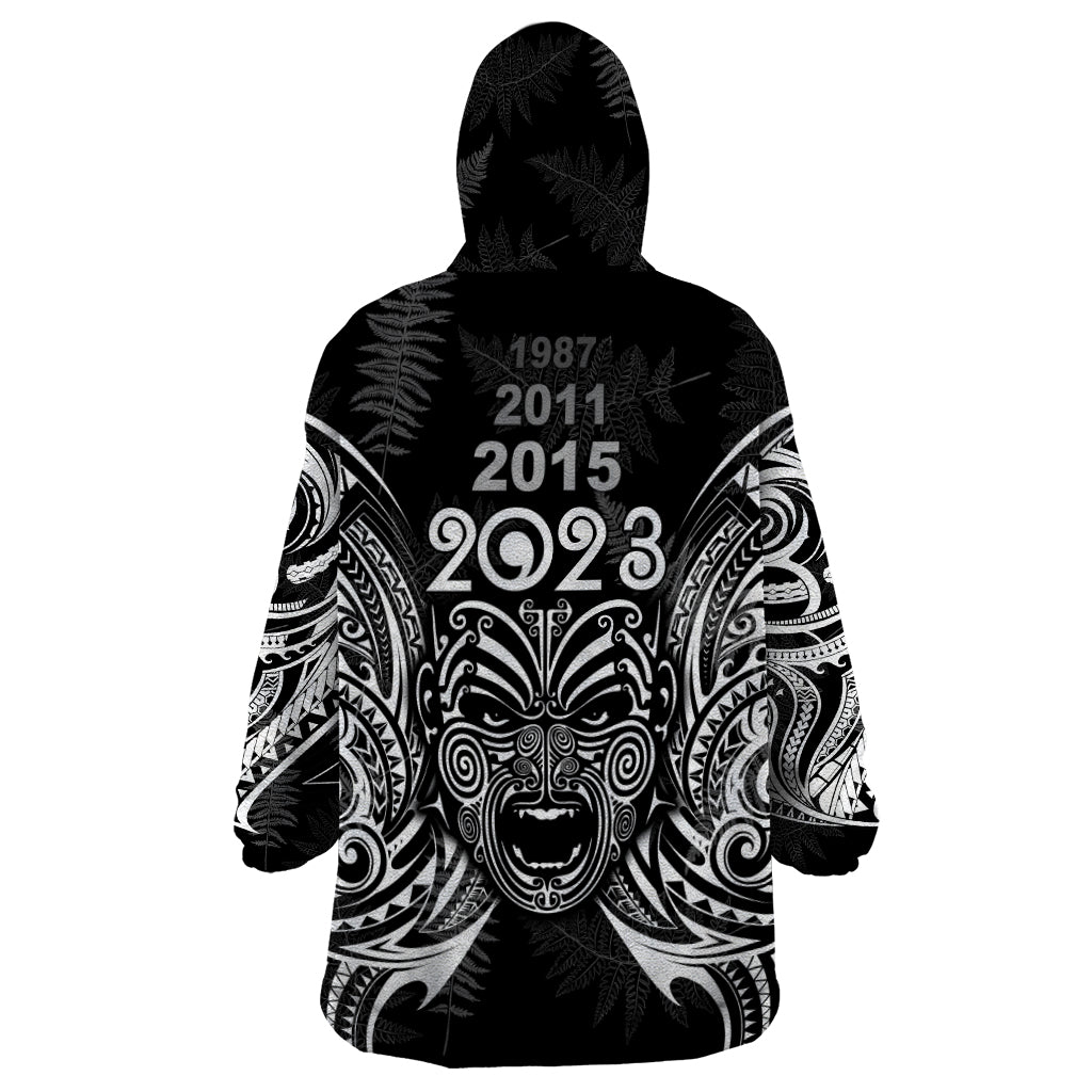 Custom New Zealand Rugby Wearable Blanket Hoodie 2023 World Cup Aotearoa Haka Face - Wonder Print Shop