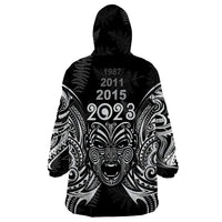 Custom New Zealand Rugby Wearable Blanket Hoodie 2023 World Cup Aotearoa Haka Face - Wonder Print Shop