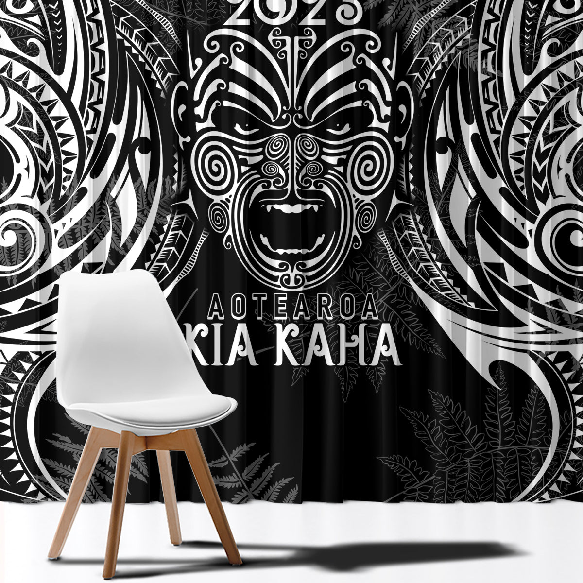 Custom New Zealand Rugby Window Curtain 2023 World Cup Aotearoa Haka Face - Wonder Print Shop