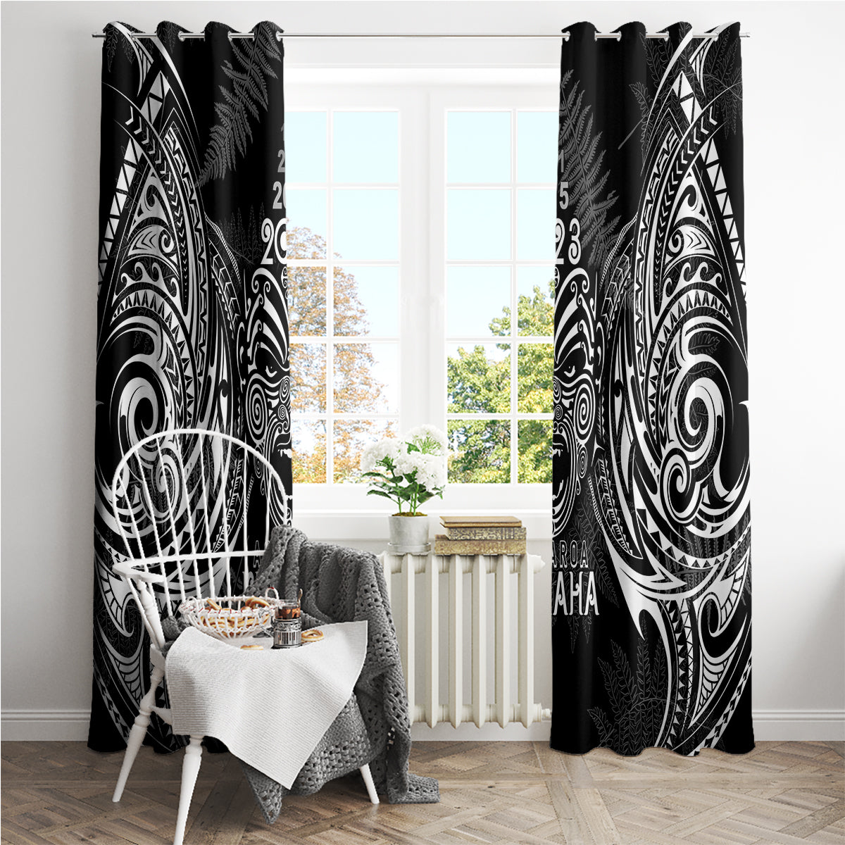 Custom New Zealand Rugby Window Curtain 2023 World Cup Aotearoa Haka Face - Wonder Print Shop