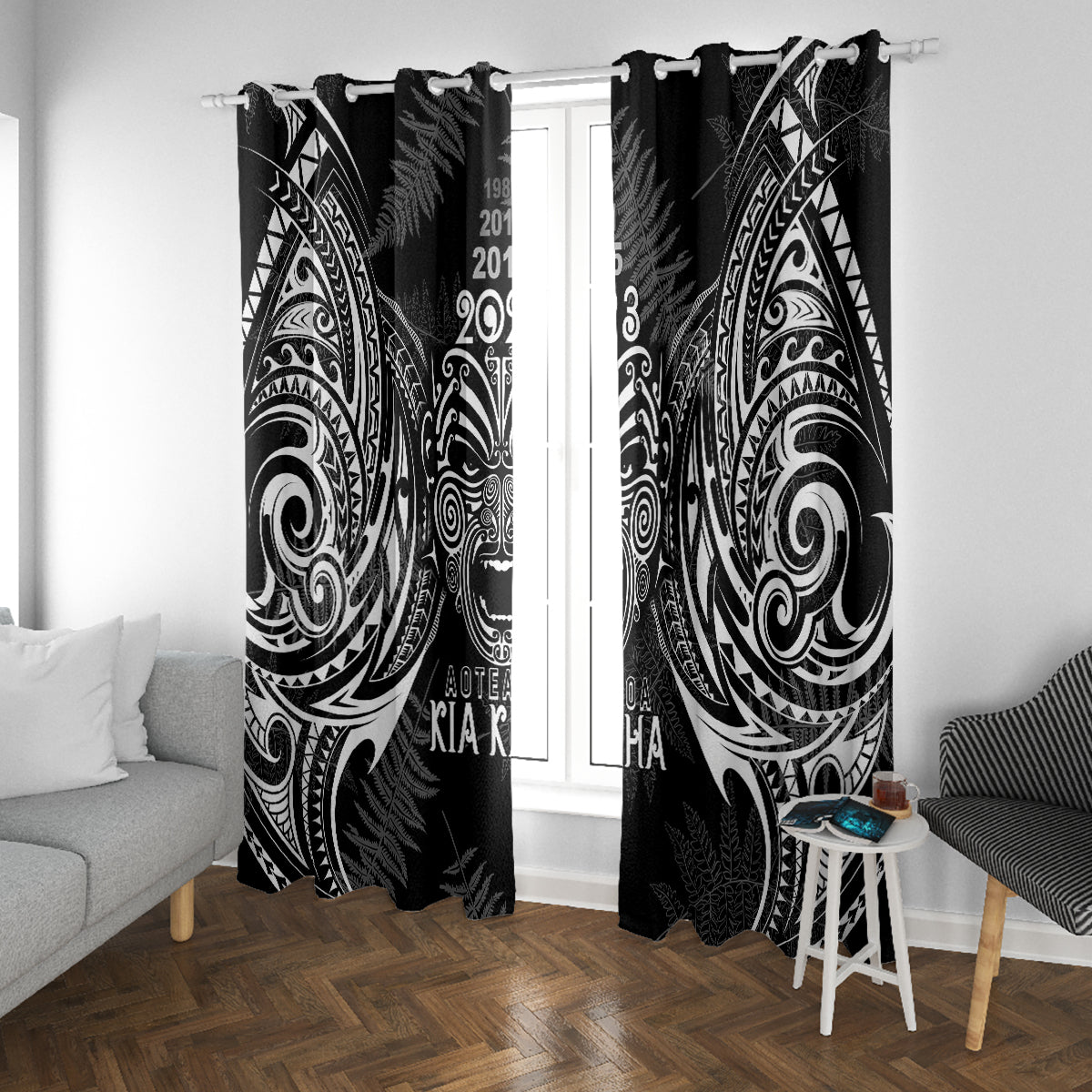 Custom New Zealand Rugby Window Curtain 2023 World Cup Aotearoa Haka Face - Wonder Print Shop