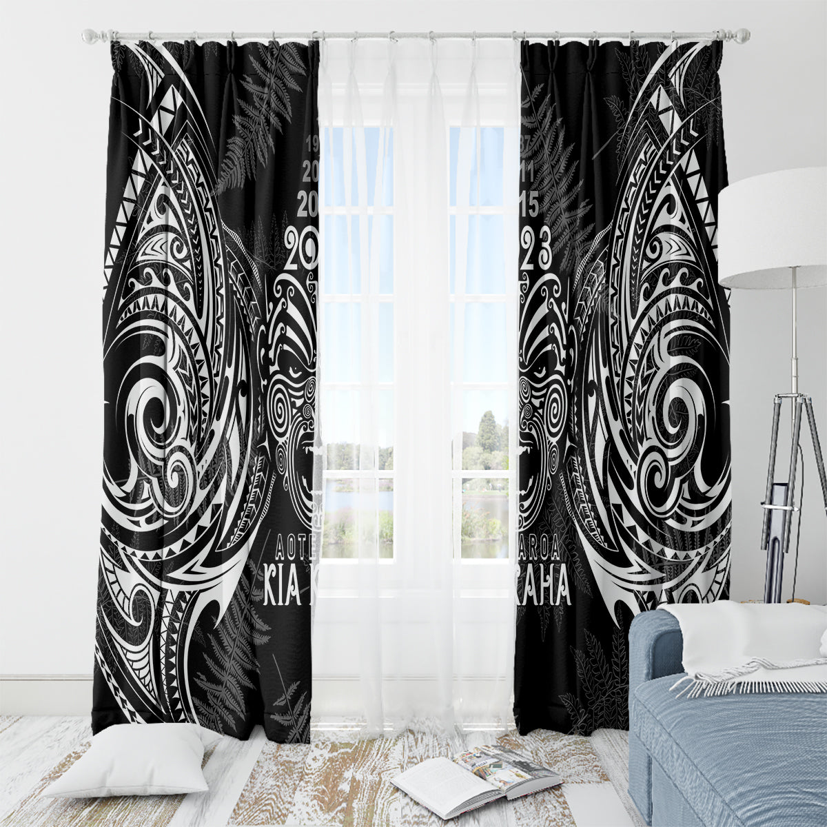 Custom New Zealand Rugby Window Curtain 2023 World Cup Aotearoa Haka Face - Wonder Print Shop
