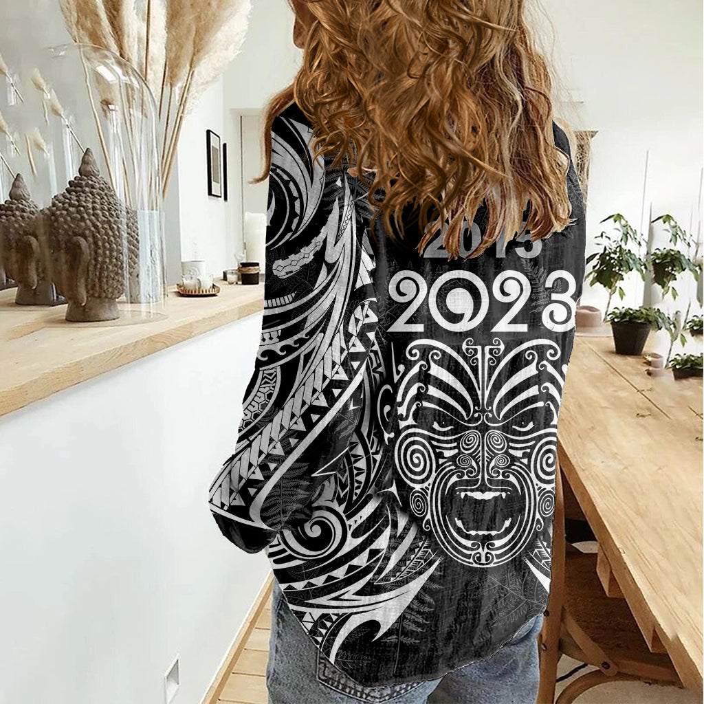 Custom New Zealand Rugby Women Casual Shirt 2023 World Cup Aotearoa Haka Face - Wonder Print Shop