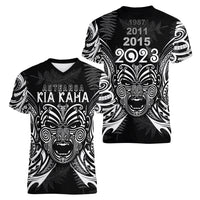 Custom New Zealand Rugby Women V Neck T Shirt 2023 World Cup Aotearoa Haka Face - Wonder Print Shop